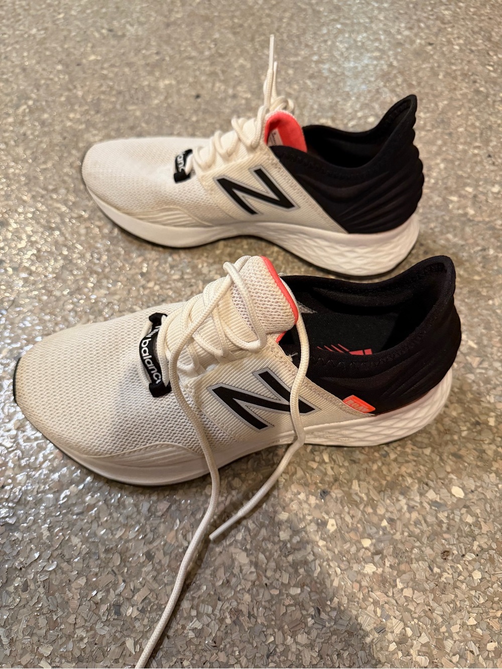 New Balance Kids White Sneakers with Black and Coral Accents